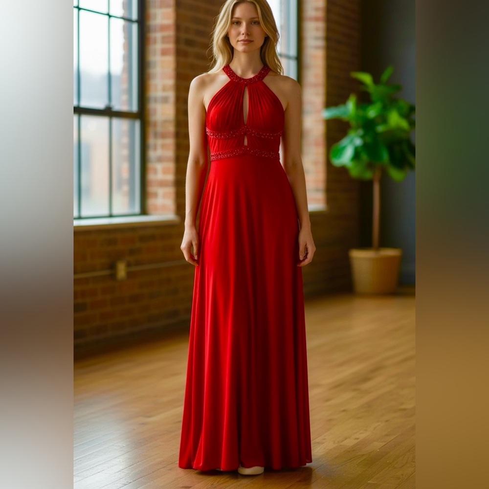 Morgan & Co. Red Halter Maxi Dress